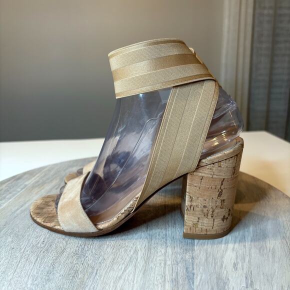 Gianvito Rossi Suede Cork Sandals Elastic Ankle Strap Beige 38.5 US 8.5 Italy - Picture 2 of 13
